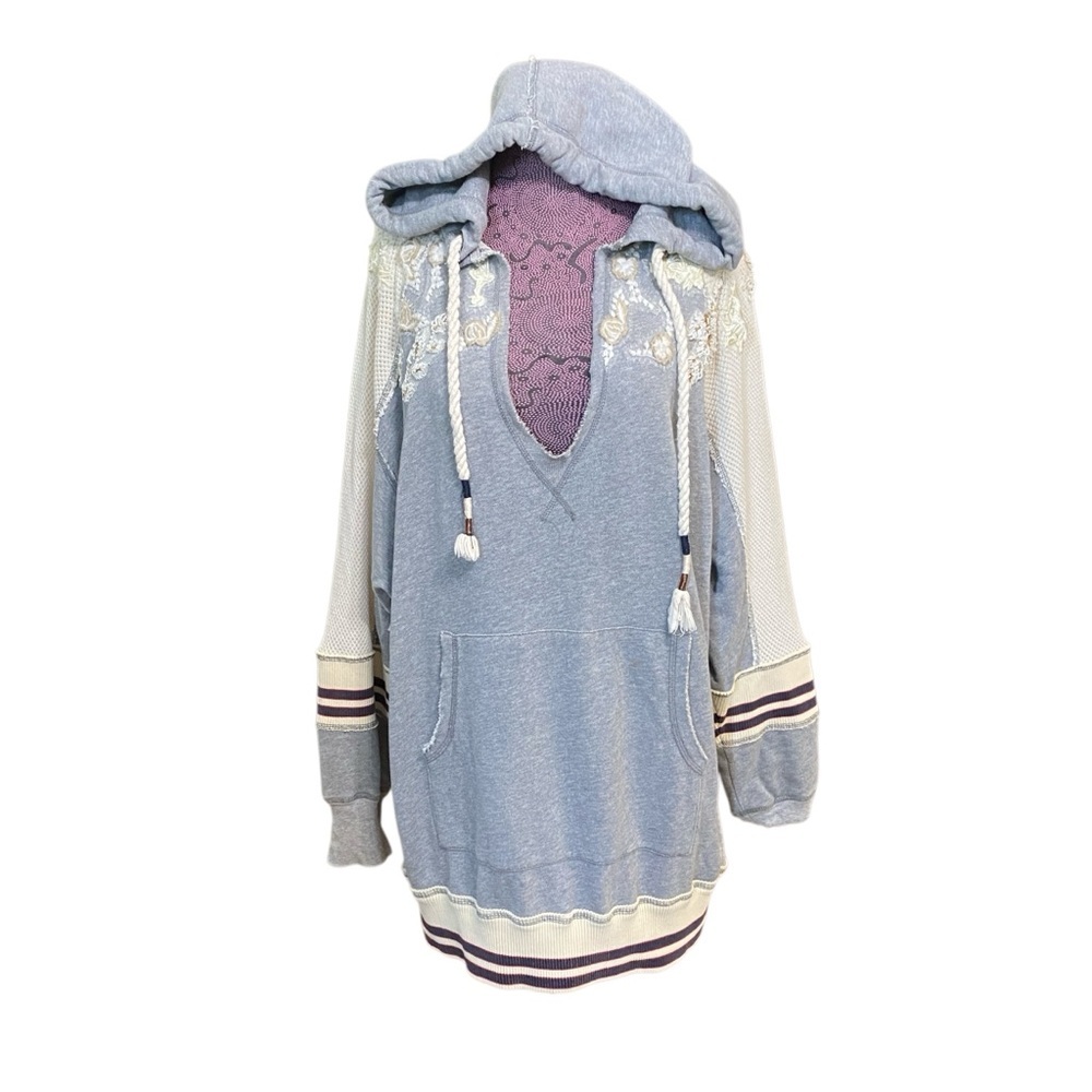 Free People Sz M Embellished Varsity Hoodie Sweatshirt